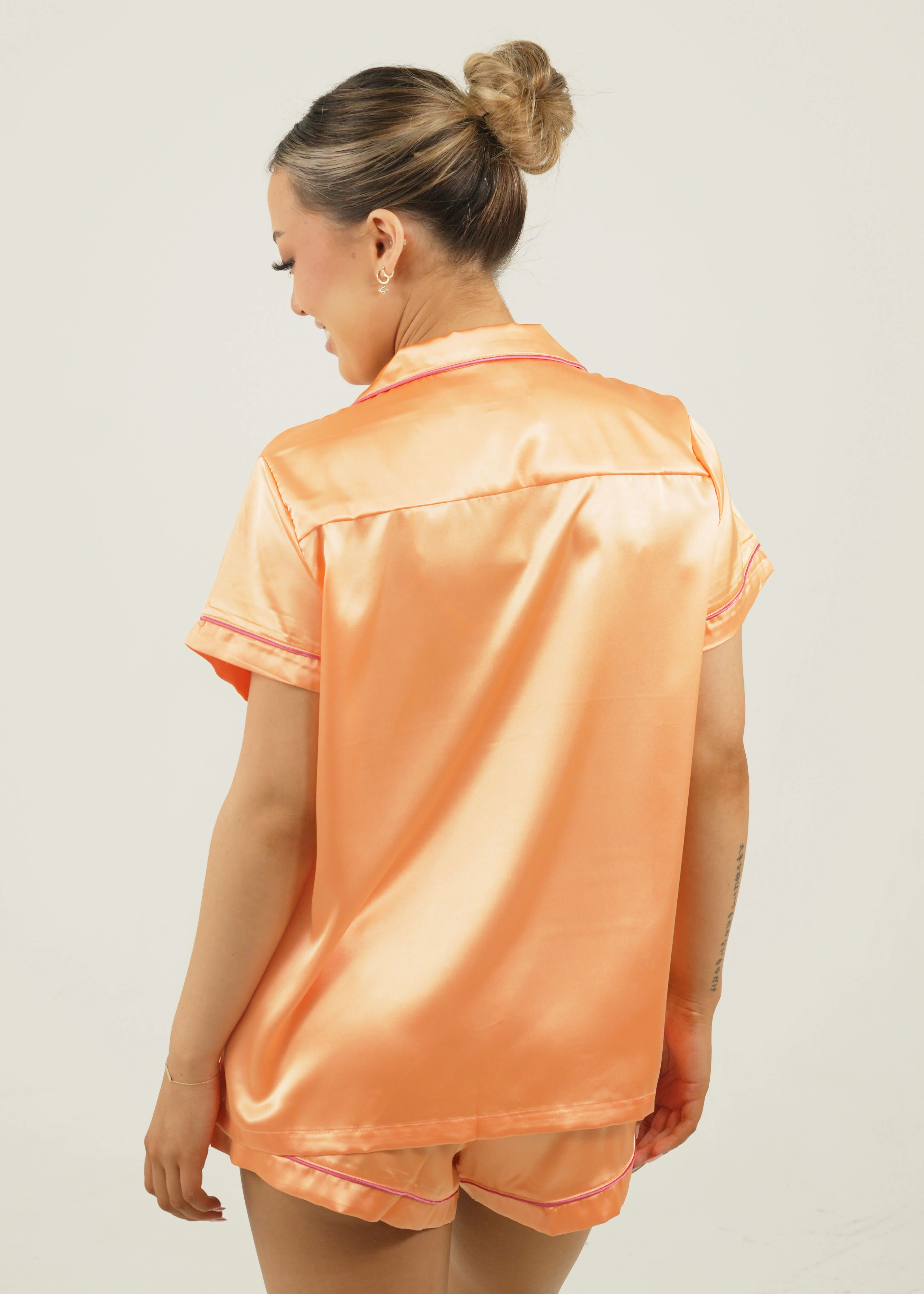Candy Orange Satin Short PJ Set - Image 5