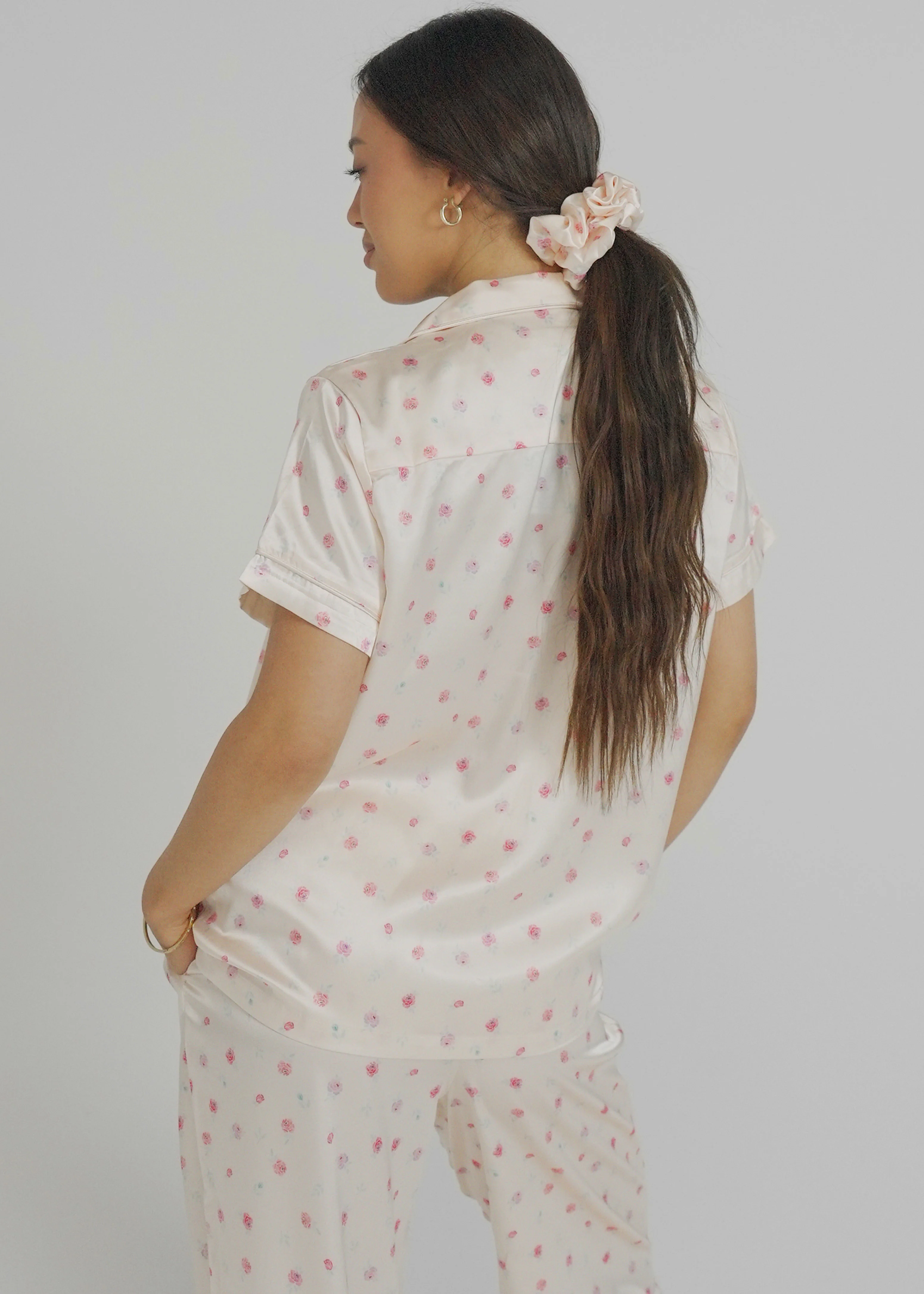 Champagne Rose Satin Short Top/ Long Pants Pyjama Set - Image 5