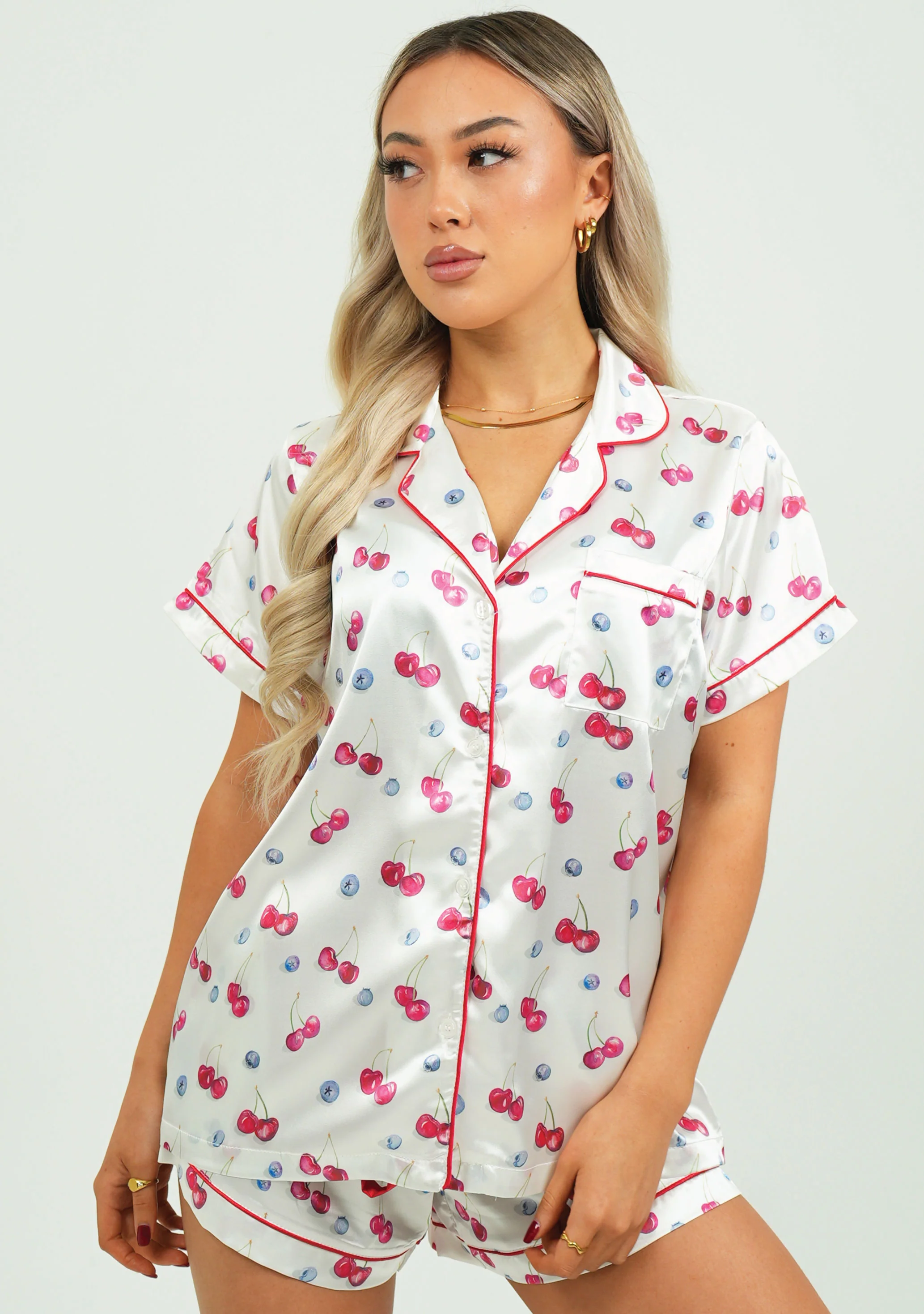 Cherries and Berries Satin Short PJ Set - Image 3