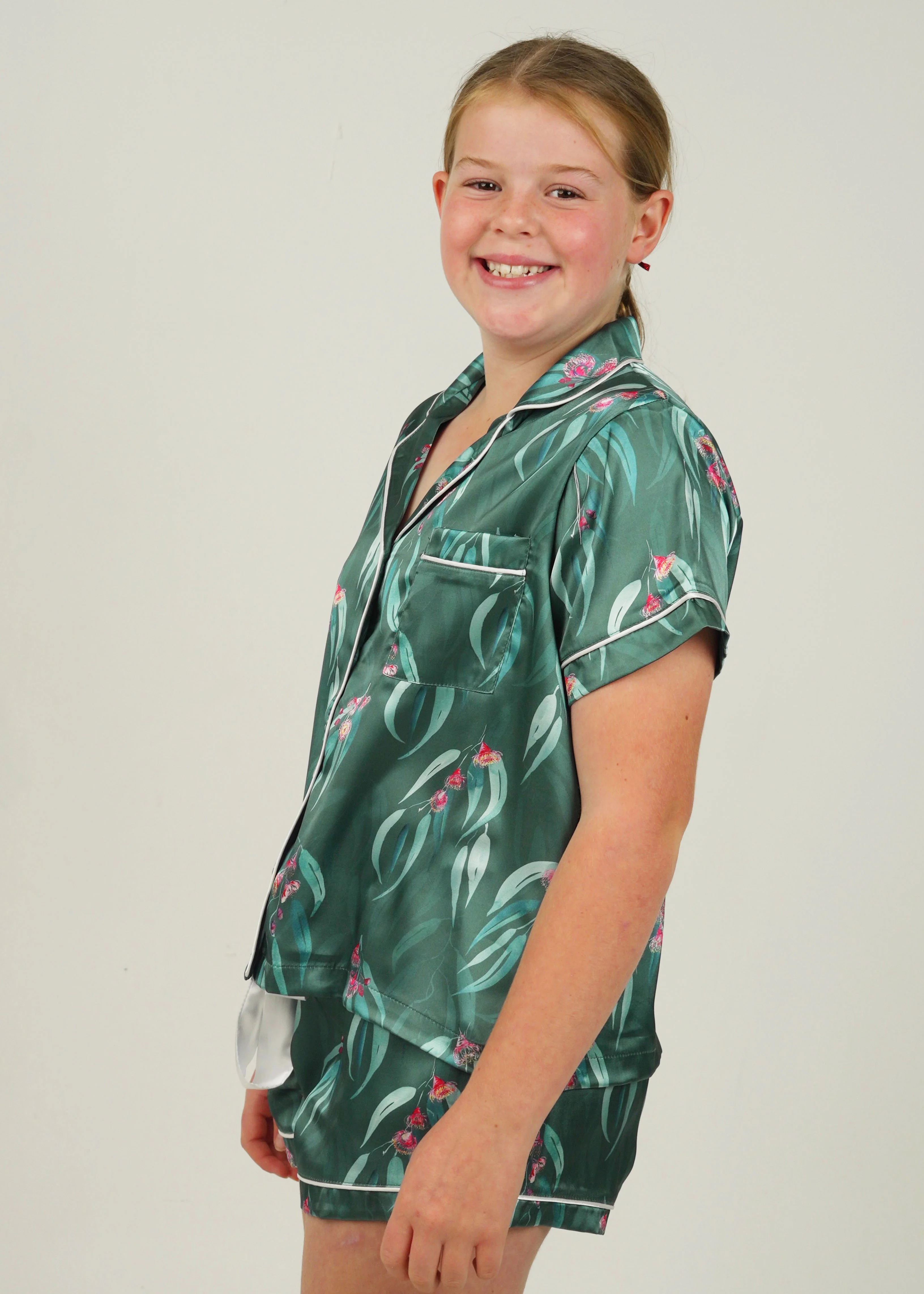 Girls Australian Native Satin Short Pyjama Set - Image 3