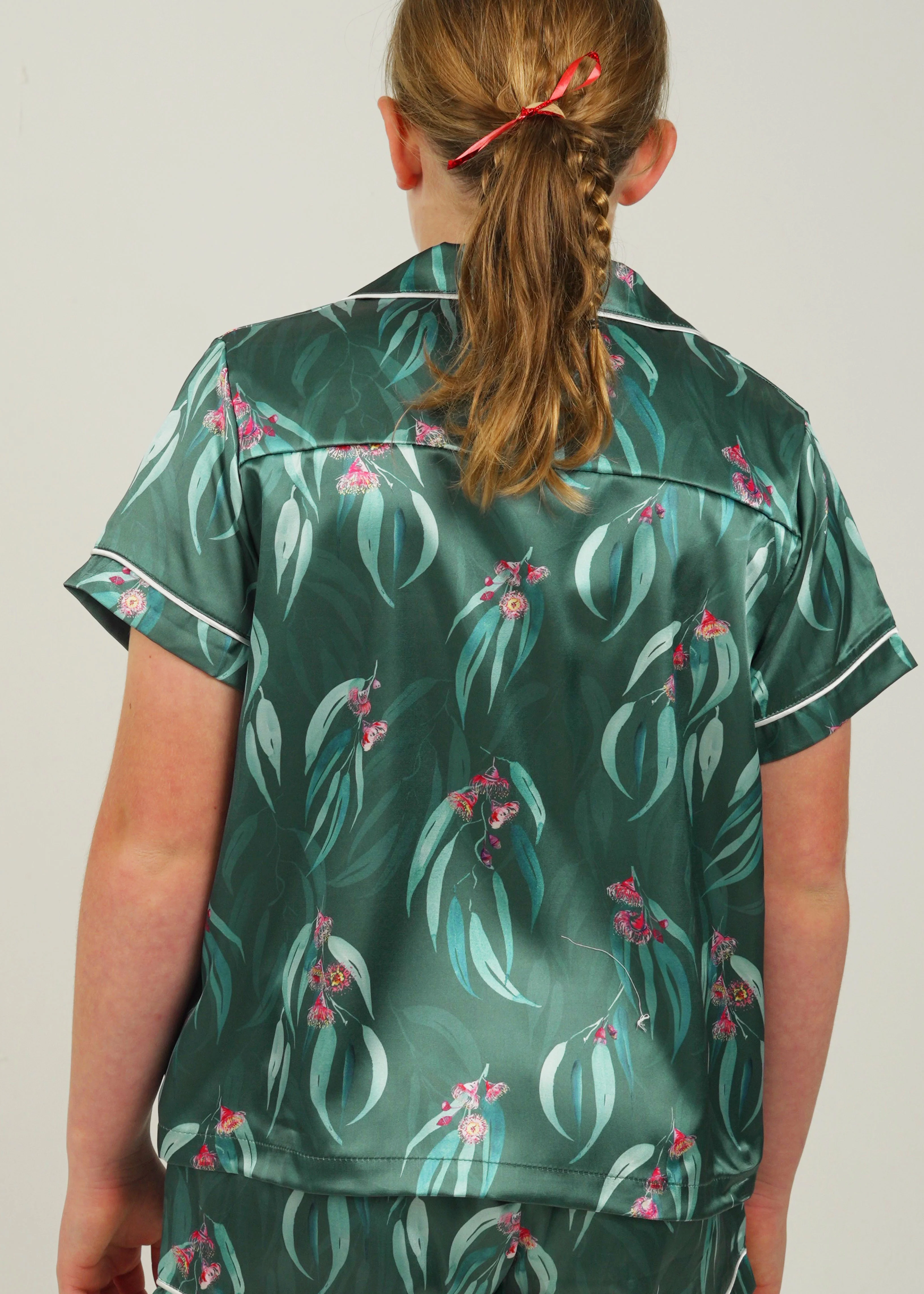 Girls Australian Native Satin Short Pyjama Set - Image 4