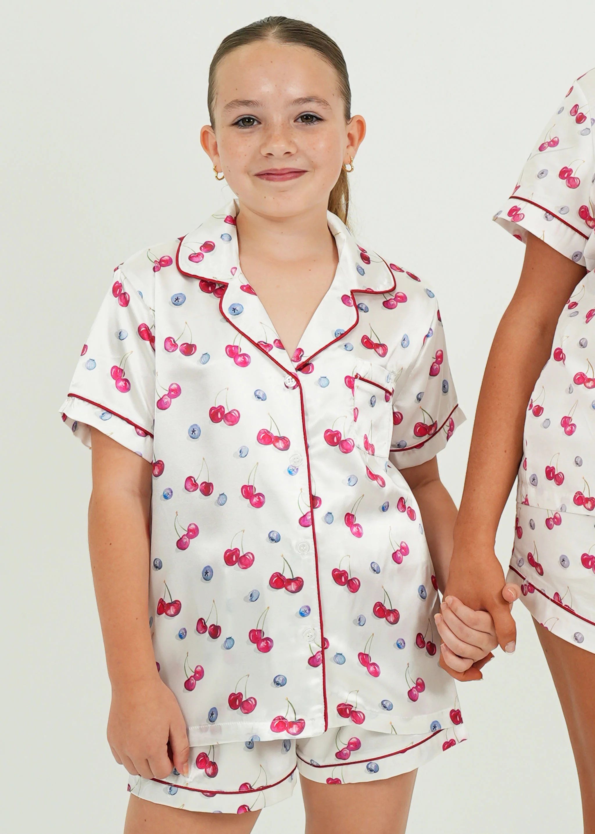 Girls Cherries and Berries Satin Short Pyjama Set - Image 3