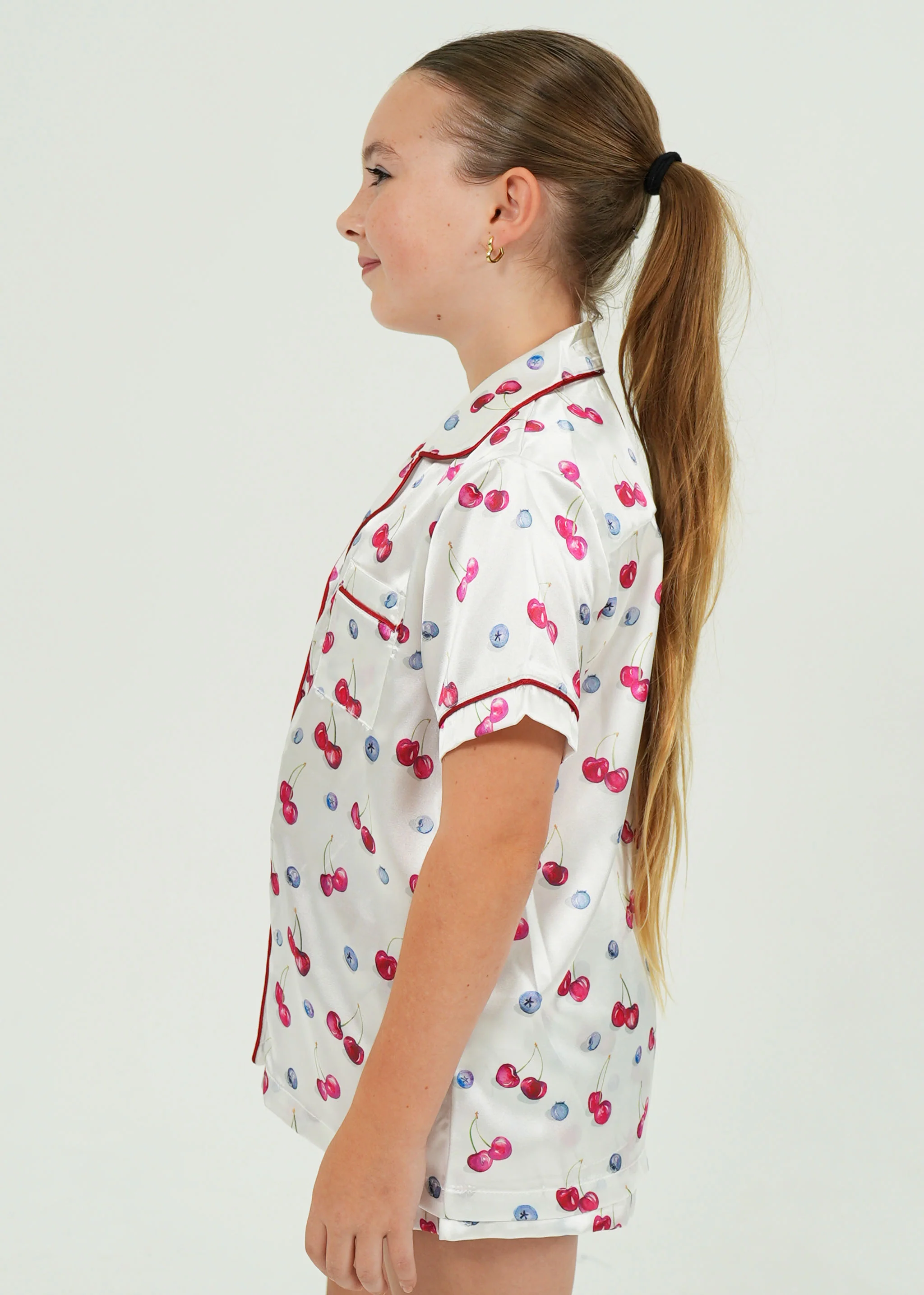 Girls Cherries and Berries Satin Short Pyjama Set - Image 5