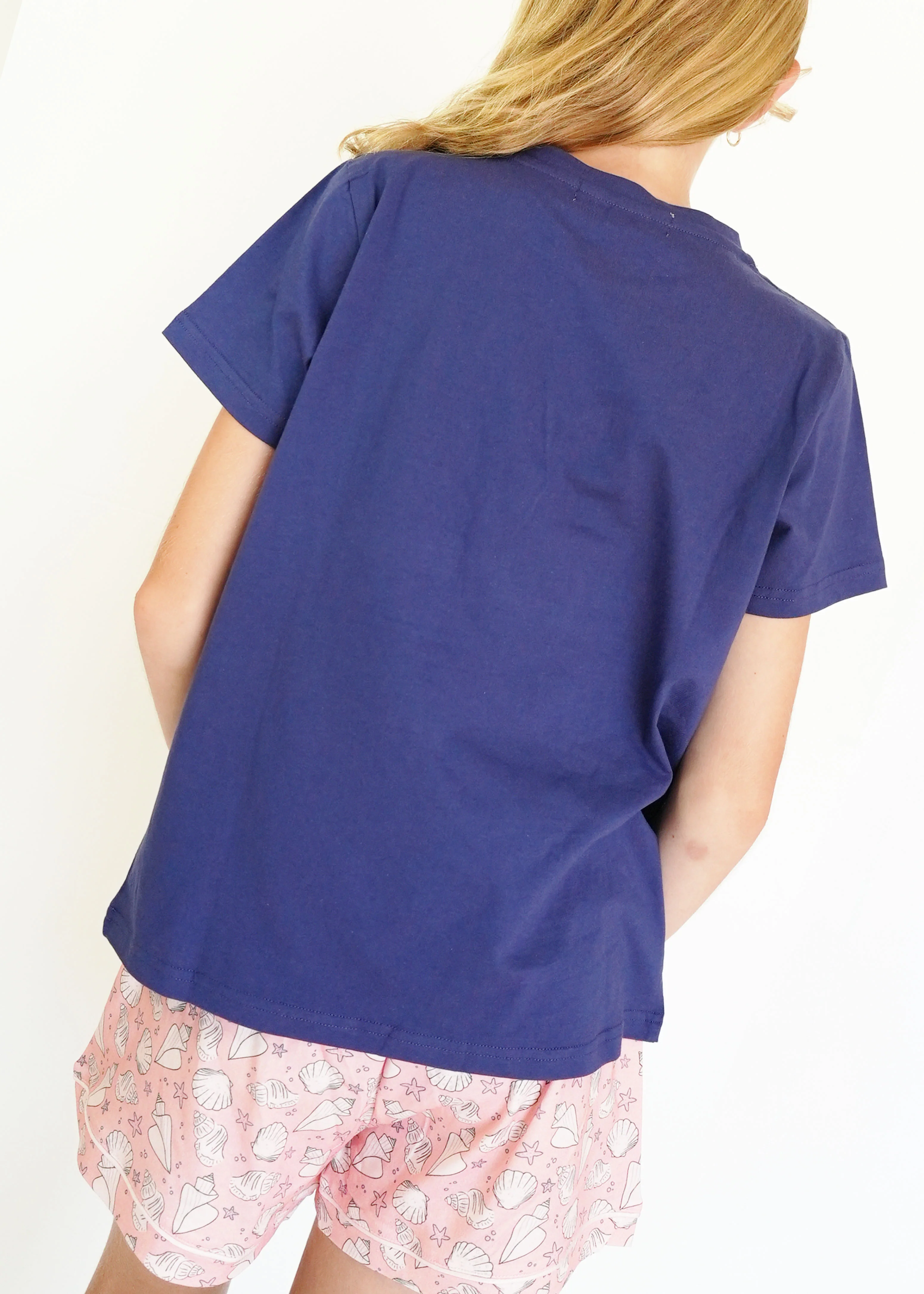 Girls - Navy Seashells T-Shirt & Short Pants PJ Set - Image 4