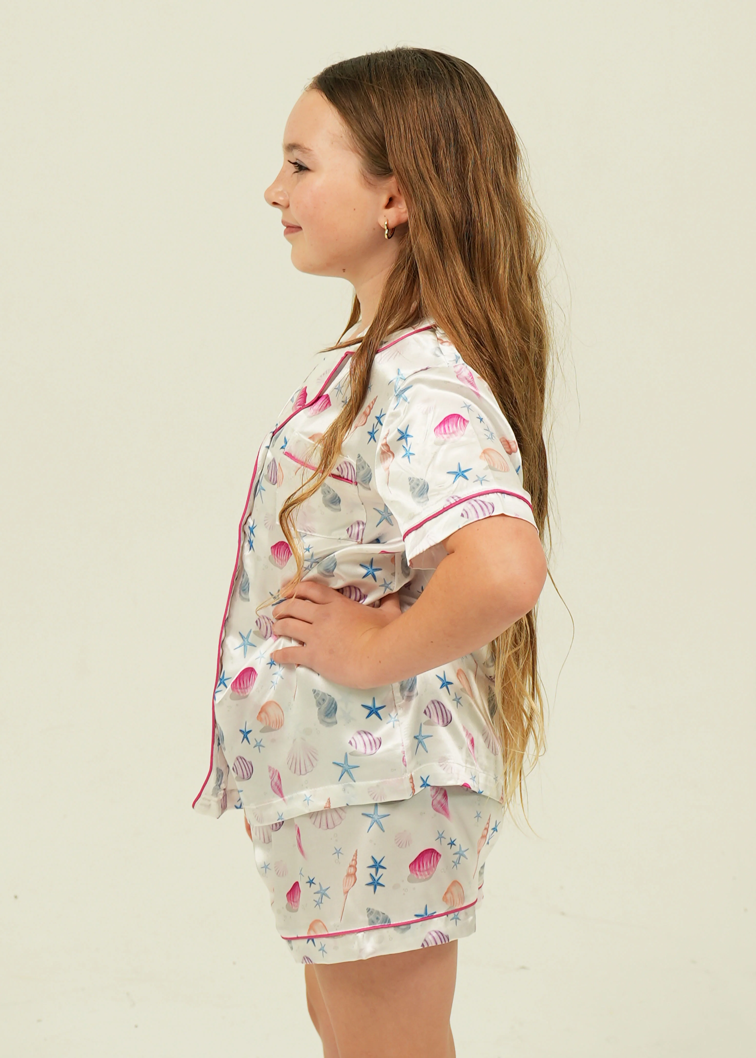 Girls Seashells Satin Short Pyjama Set - Image 3