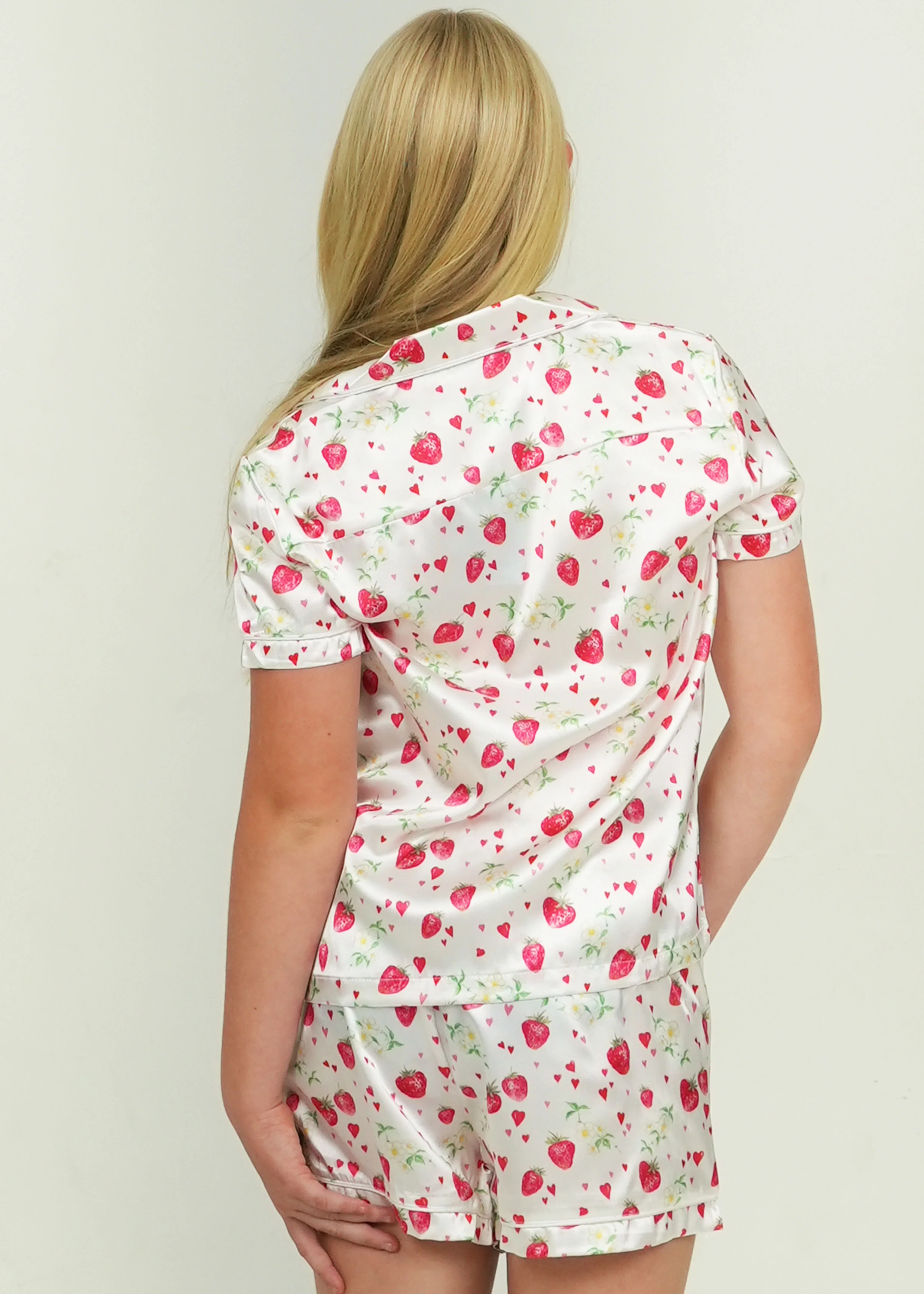 Girls Strawberries Satin Short Pyjama Set - Image 4