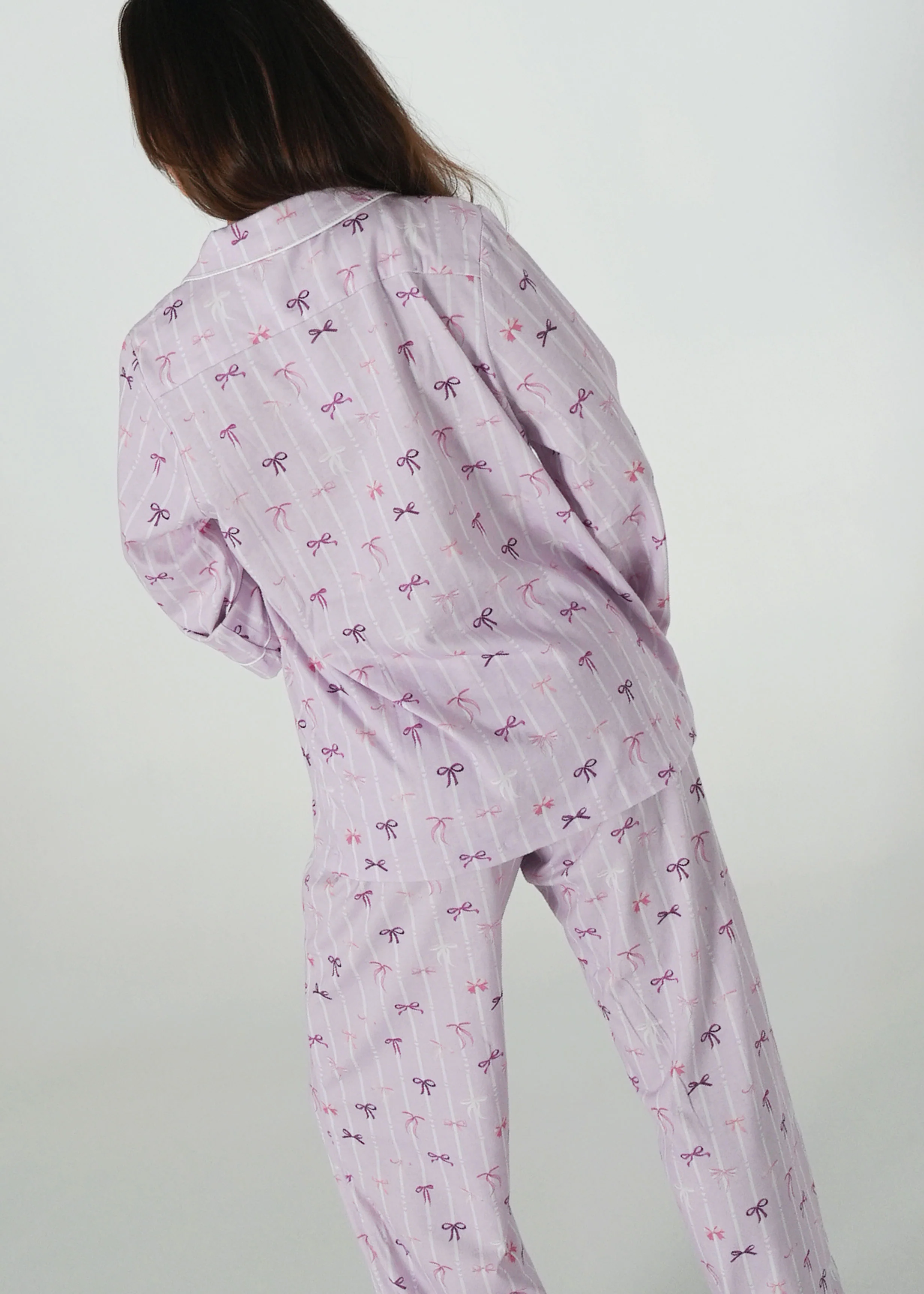 Lilac Ballet Bows Jersey Knit Cotton Long PJ Set - Image 3