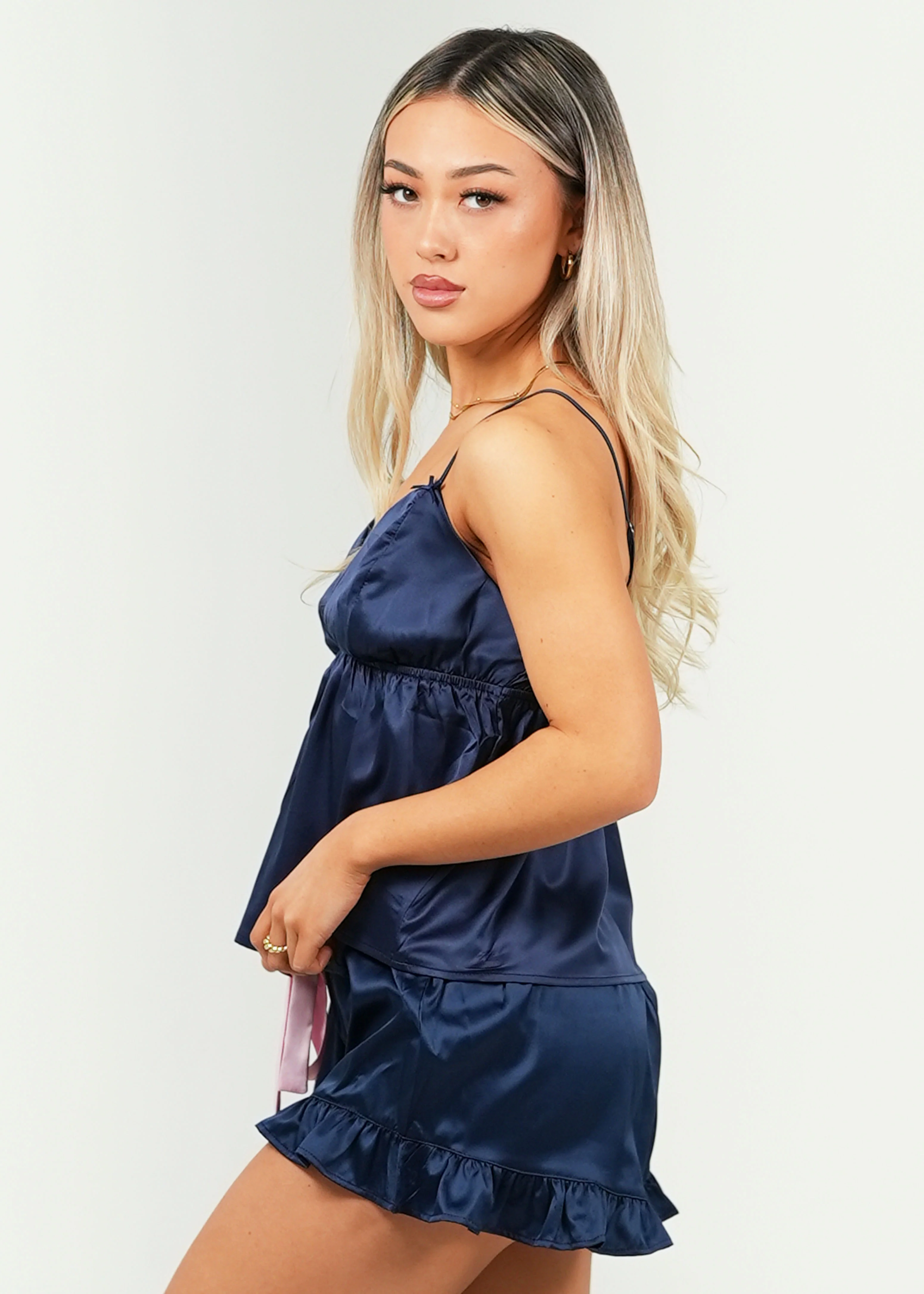 Navy Matte Camisole Set - Image 3