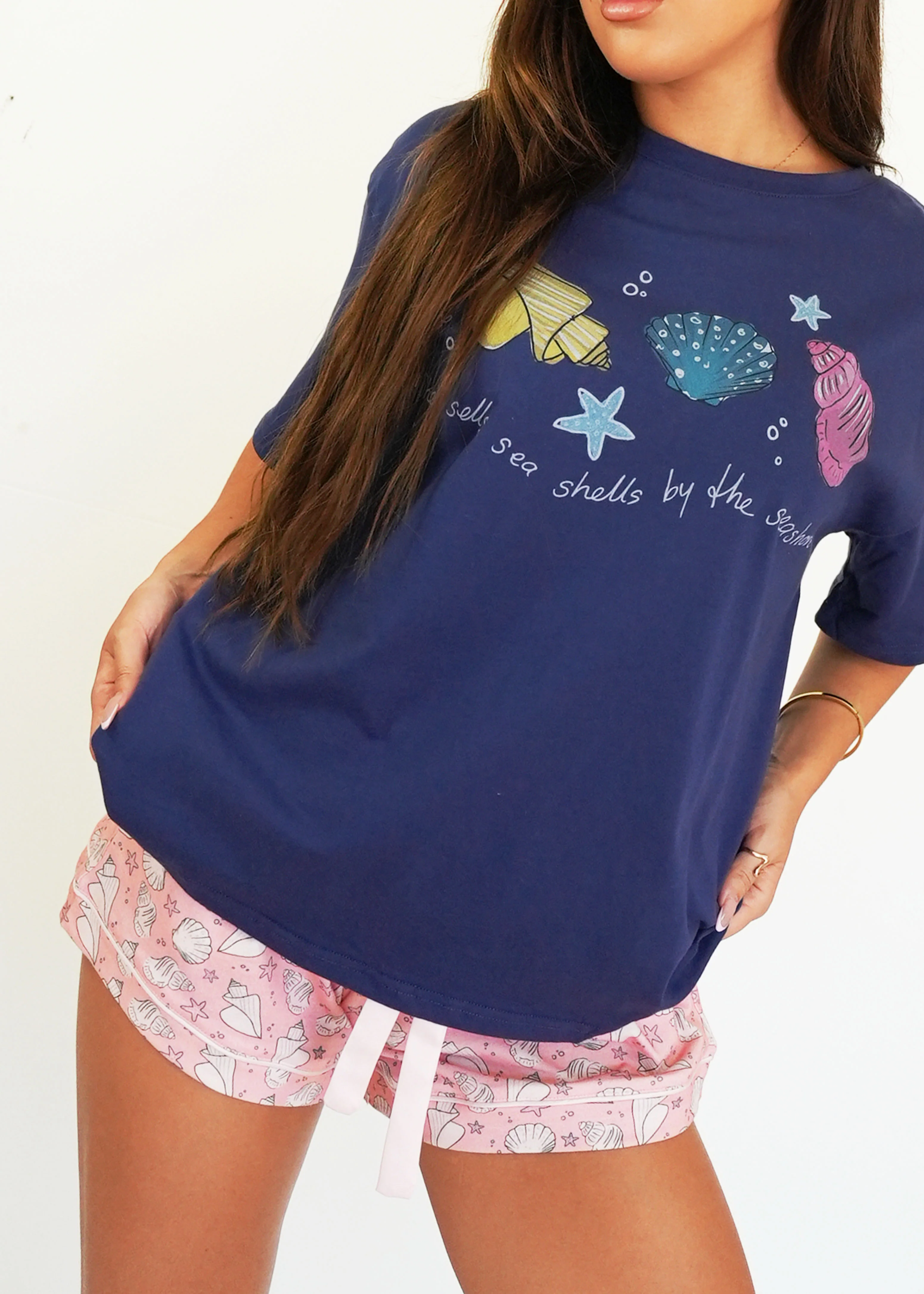 Navy Seashells T-Shirt & Short Pants PJ Set - Image 3