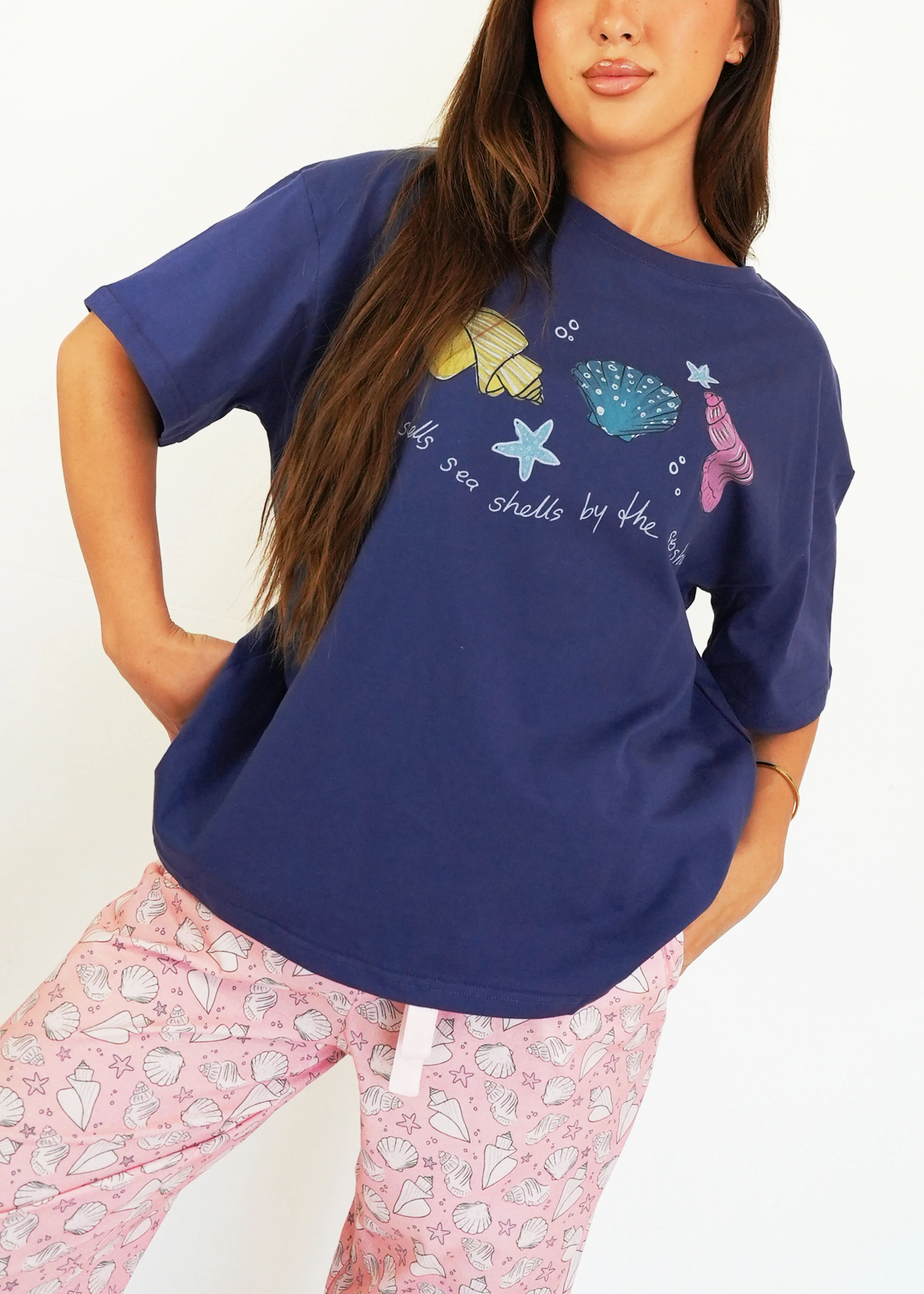 Navy Seashells T-Shirt & Long Pants PJ Set - Image 3