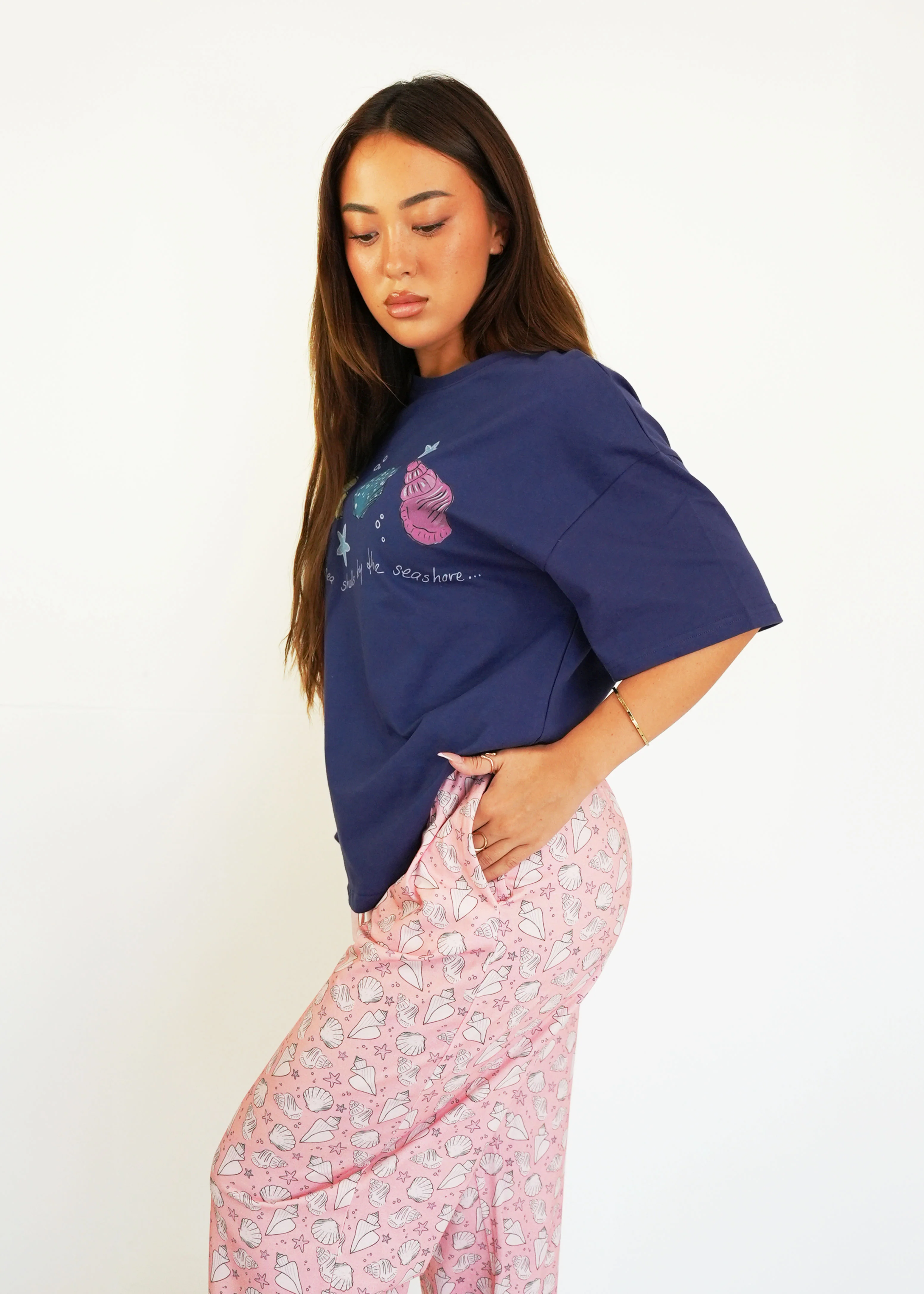Navy Seashells T-Shirt & Long Pants PJ Set - Image 5