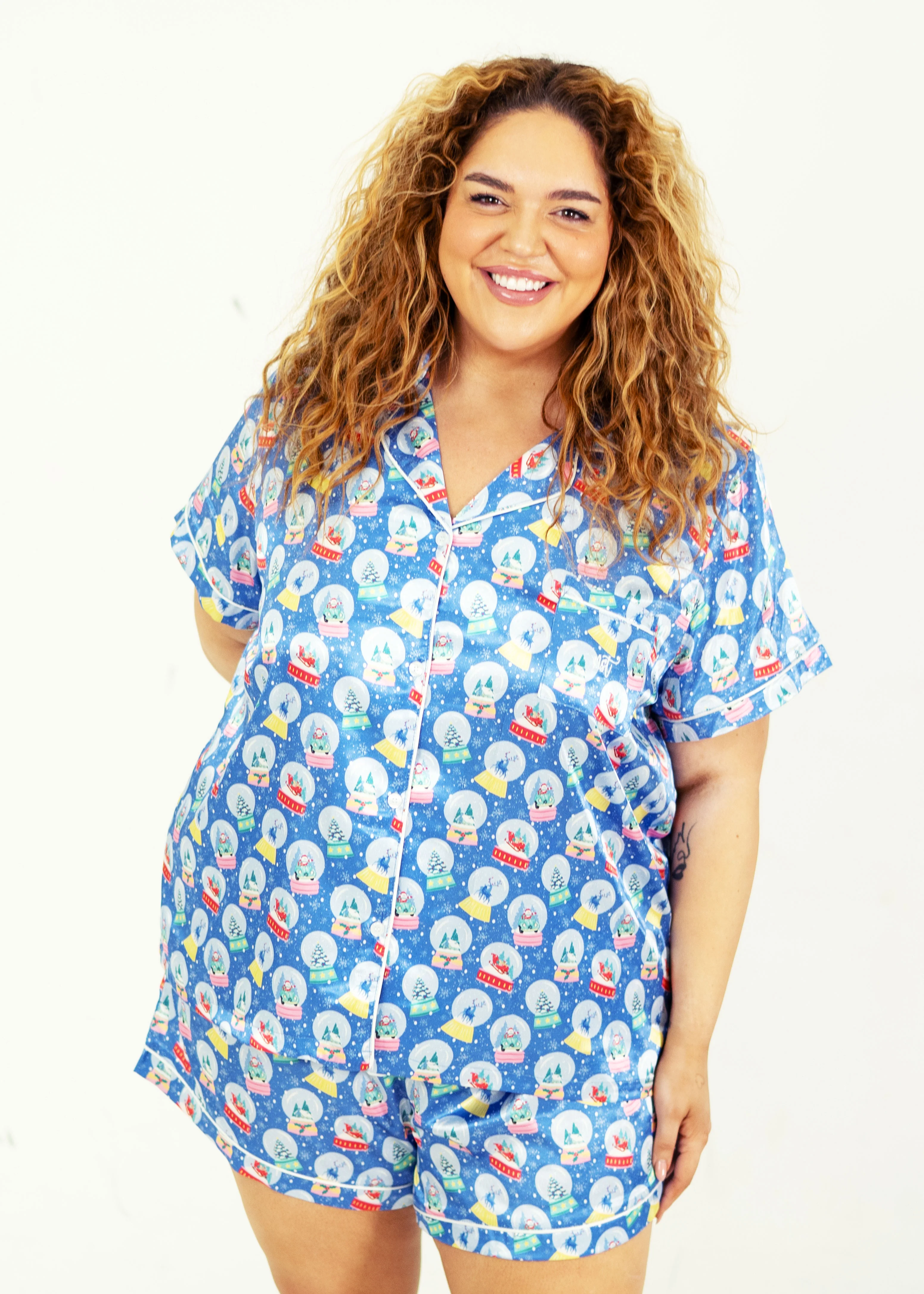 Santa's Snow Globes Satin Short PJ Set - Image 8