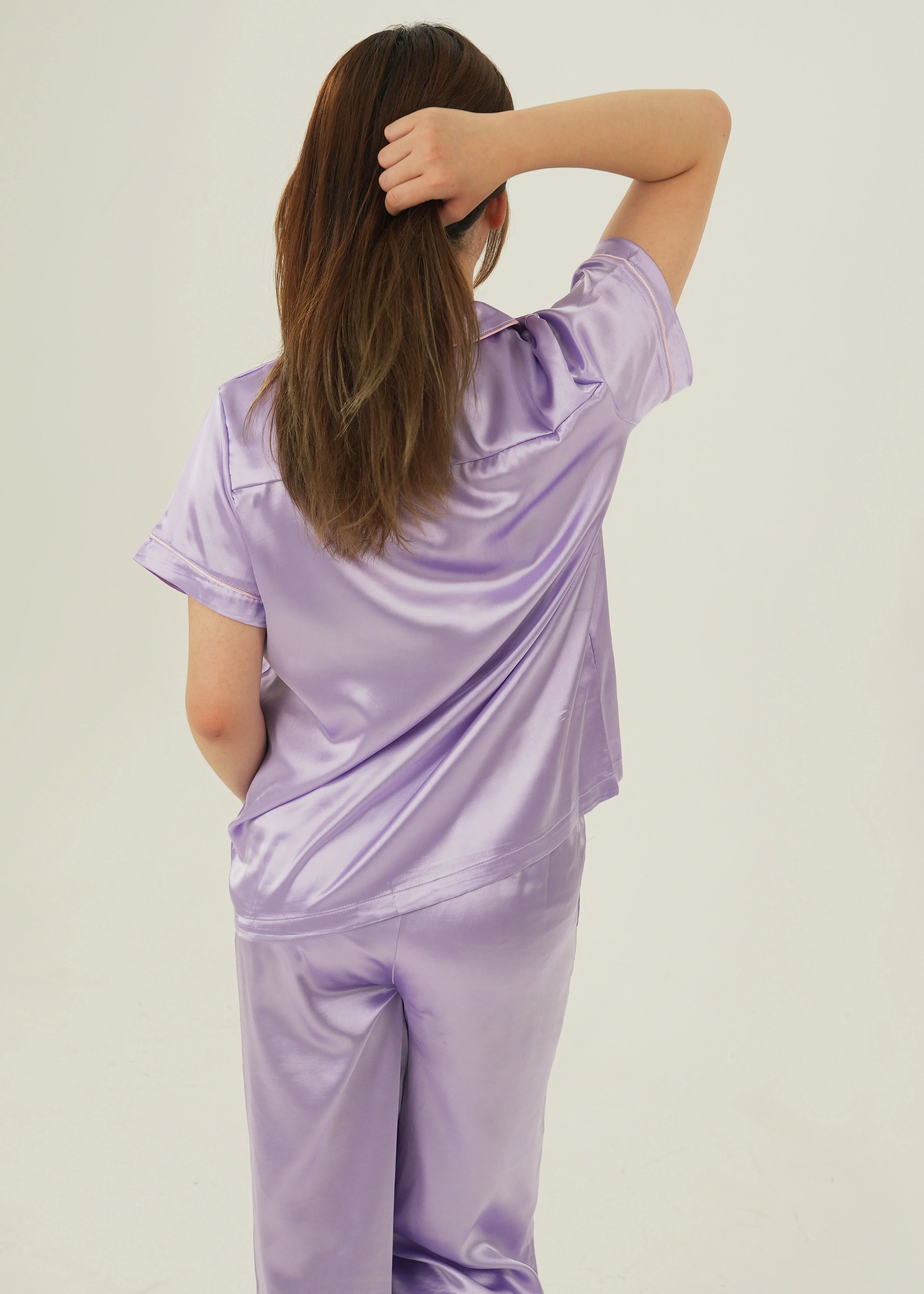 Lilac Satin Long PJ Set - Image 4
