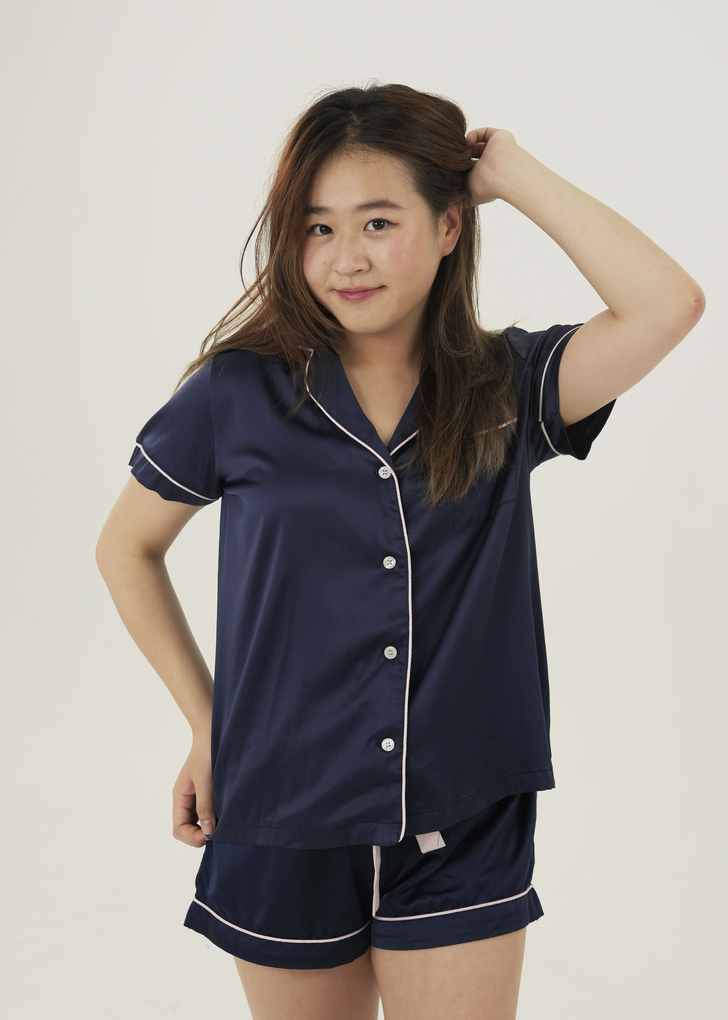 Womens Navy Matte Short Pyjama Set - Image 3