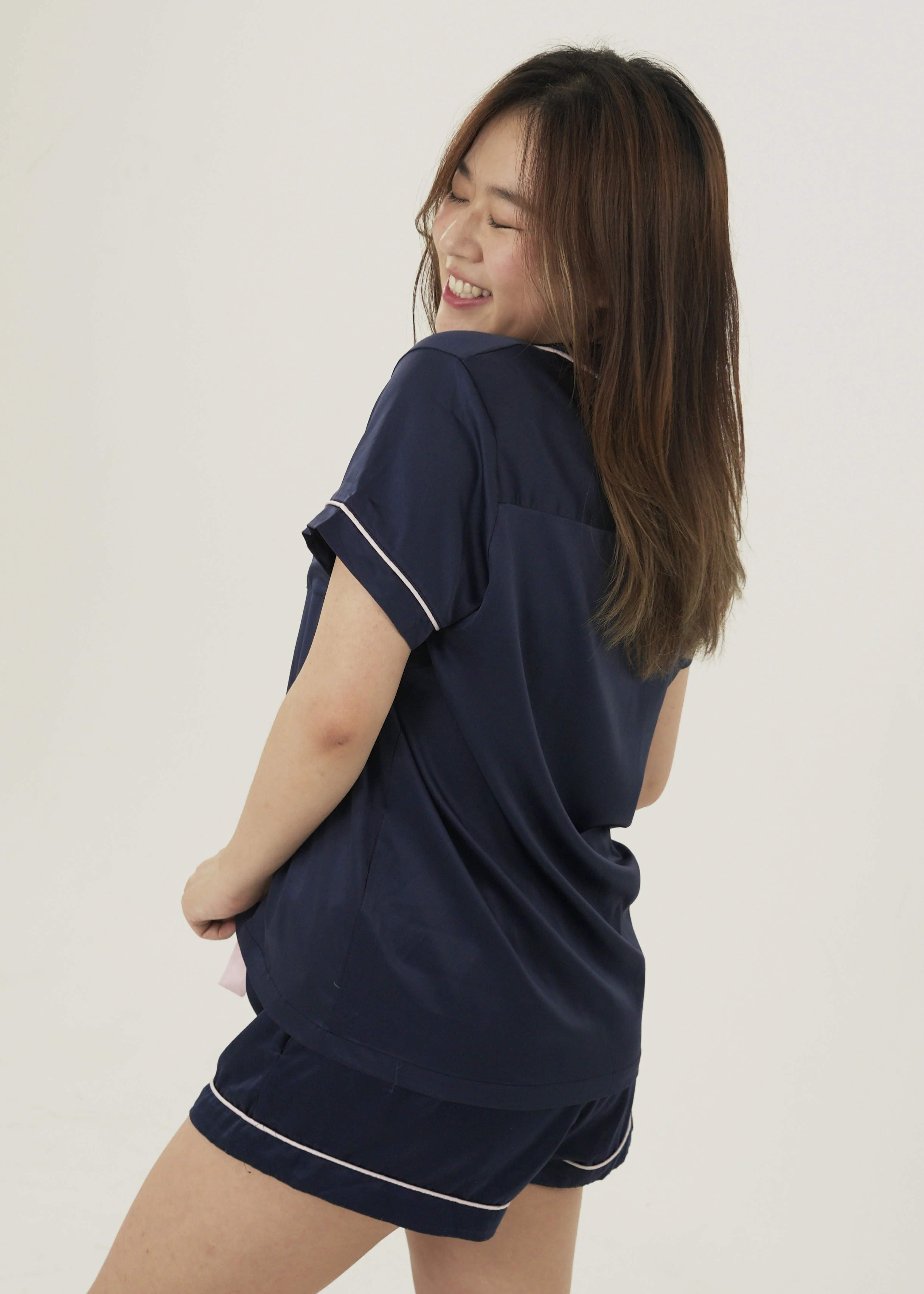 Womens Navy Matte Short Pyjama Set - Image 4